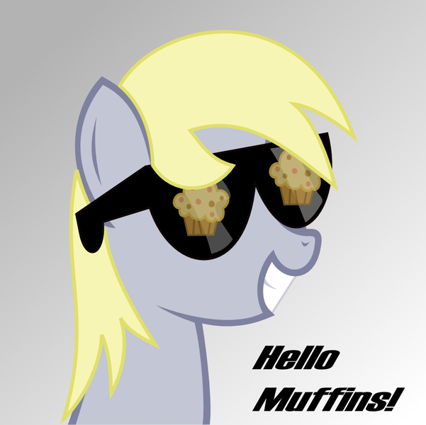 Size: 1001x1000 | Tagged: safe, artist:crimsonlynx97, derpibooru import, derpy hooves, pegasus, pony, cute, derpabetes, female, food, glasses, gray background, mare, muffin, simple background, smiling, solo, sunglasses