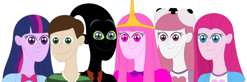 Size: 3464x1160 | Tagged: safe, derpibooru import, pinkie pie, twilight sparkle, equestria girls, adventure time, blue's clues, cartoon network, crossover, discovery family, logo, nergal, nergal and princess bubblegum, nick jr., princess bubblegum, simple background, steve, the grim adventures of billy and mandy, tickety tock, white background