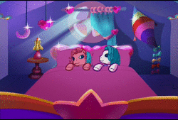 Size: 720x486 | Tagged: safe, derpibooru import, screencap, heart bright, star flight, earth pony, pony, a very pony place, two for the sky, animated, bed, best friends, do ships need sails, duo, female, g3, out of context, shipping fuel, sound, webm