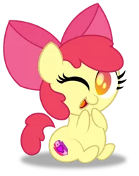 Size: 1280x1624 | Tagged: safe, artist:aleximusprime, derpibooru import, apple bloom, earth pony, pony, adorabloom, bow, chibi, cute, female, filly, hair bow, looking at you, one eye closed, open mouth, simple background, sitting, smiling, solo, transparent background