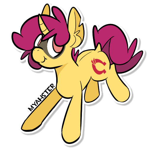 Size: 504x504 | Tagged: safe, artist:myahster, derpibooru import, oc, oc:myah, pony, unicorn, face marking, masked, ponysona, signature, torn ear