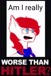 Size: 442x656 | Tagged: safe, artist:annamalten, deleted from derpibooru, derpibooru import, edit, editor:apex soundwave, oc, oc:apex soundwave, earth pony, pony, blurry, caption, image macro, implied hitler, male, meme, needs more jpeg, poster, shitposting, solo, stallion, text