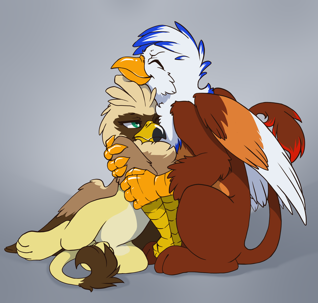 Size: 3508x3345 | Tagged: safe, artist:arctic-fox, derpibooru import, oc, oc:serilde, oc:zephyrus, gryphon, hug, snug