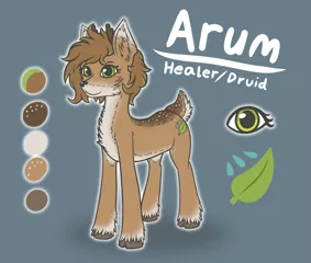 Size: 1644x1396 | Tagged: artist:vulpthehorsedog, cervine, cute, cutie mark, deer, derpibooru import, druid, green eyes, healer, oc, oc:arum, reference sheet, safe, solo