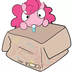 Size: 1280x1280 | Tagged: safe, artist:asksillypones, derpibooru import, pinkie pie, pony, :3, box, cute, diapinkes, marker, mouth hold, solo