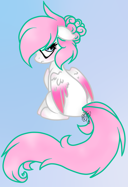 Size: 606x882 | Tagged: safe, artist:angelamusic13, derpibooru import, oc, oc:angela music, pegasus, pony, female, mare, sitting, solo, two toned wings, wings