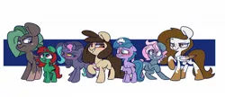Size: 1759x759 | Tagged: safe, artist:lou, derpibooru import, oc, oc:acid poison, oc:dusty star major, oc:ice shiver, oc:juicy dream, oc:louvely, oc:love trap, oc:sentimental tender, unofficial characters only, demon, demon pony, earth pony, original species, pegasus, pony, unicorn, earth pony oc, horn, pegasus oc, unicorn oc, wings