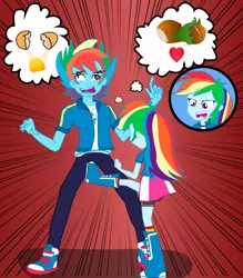 Size: 837x954 | Tagged: safe, artist:urhangrzerg, derpibooru import, rainbow dash, equestria girls, angry, ball busting, cbt, equestria guys, groin attack, kicking, male, ouch, pictogram, rainbow blitz, rainbow douche, rule 63, self paradox