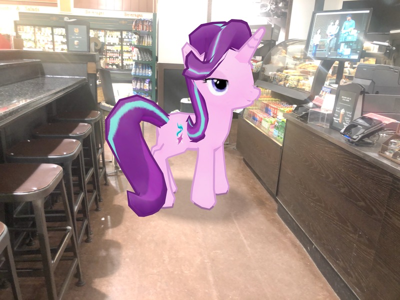 Size: 4032x3024 | Tagged: safe, derpibooru import, photographer:undeadponysoldier, starlight glimmer, pony, game, gameloft, grocery store, irl, photo, ponies in real life, starbucks