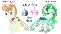 Size: 1024x576 | Tagged: artist:starglaxy, changepony, derpibooru import, female, hybrid, male, oc, oc:autumn spark, oc:lotus flower, offspring, parent:princess celestia, parents:thoralestia, parent:thorax, reference sheet, safe, siblings, simple background, transparent background