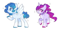 Size: 4992x2544 | Tagged: safe, artist:jxst-alexa, derpibooru import, oc, unofficial characters only, pegasus, pony, unicorn, female, half-siblings, magical lesbian spawn, mare, offspring, parent:princess celestia, parent:rainbow dash, parent:twilight sparkle, parents:dashlestia, parents:twidash, simple background, transparent background