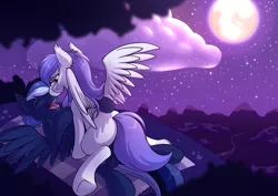 Size: 4093x2894 | Tagged: safe, artist:sugaryviolet, derpibooru import, oc, oc:auron, oc:gabriel, unofficial characters only, pony, absurd resolution, boop, couple, female, full moon, male, moon, night, scenery, shipping, stars, straight