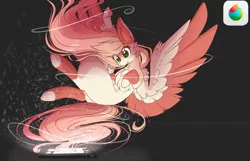 Size: 1024x658 | Tagged: safe, artist:little-sketches, derpibooru import, oc, oc:akarui sakura, unofficial characters only, pegasus, pony, ear fluff, eye clipping through hair, long mane, medibang paint, open mouth, solo, tablet