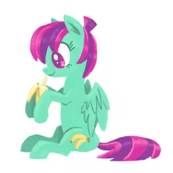 Size: 800x800 | Tagged: safe, artist:needsmoarg4, derpibooru import, banana bliss, pegasus, pony, banana, food, solo