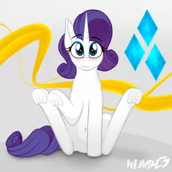 Size: 4000x4000 | Tagged: safe, artist:wumbl3, derpibooru import, rarity, pony, unicorn, belly button, blushing, eyeshadow, female, legs in air, lifted leg, looking at you, makeup, mare, smiling, solo, underhoof