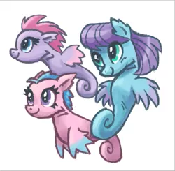 Size: 573x562 | Tagged: artist:needsmoarg4, derpibooru import, safe, sealight, sea pony, seawinkle, trio, wavedancer