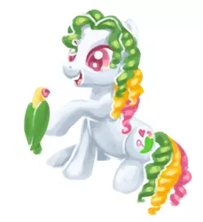 Size: 827x901 | Tagged: safe, artist:needsmoarg4, derpibooru import, caribbean delight, bird, earth pony, pony, g3, lovebird