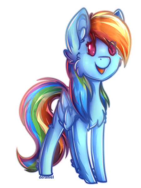 Size: 958x1277 | Tagged: safe, artist:deraniel, derpibooru import, rainbow dash, pegasus, pony, beady eyes, cheek fluff, chest fluff, cute, dashabetes, ear fluff, eye clipping through hair, female, fluffy, leg fluff, mare, open mouth, simple background, solo, transparent background