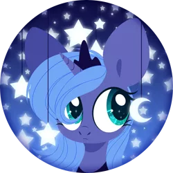 Size: 4000x4000 | Tagged: safe, artist:belka-sempai, derpibooru import, princess luna, pony, bust, crescent moon, crown, cute, female, filly, jewelry, lunabetes, moon, portrait, regalia, solo, stars, woona, younger