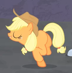 Size: 801x821 | Tagged: safe, derpibooru import, screencap, applejack, earth pony, pony, the cutie map, animation error, cropped, eyes closed, female, freckles, happy, majestic as fuck, mare, pose, raised hoof, smiling, solo, what is anatomy