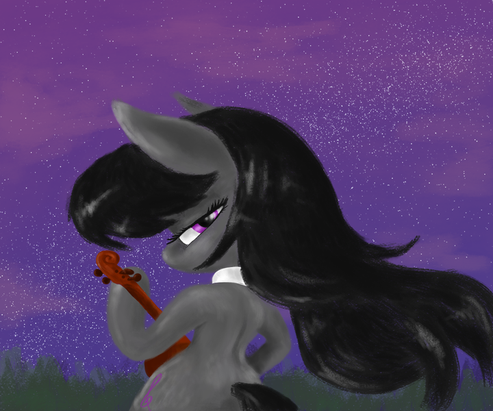 Size: 1200x1000 | Tagged: safe, artist:t72b, derpibooru import, octavia melody, pony, bipedal, cello, looking back, musical instrument, solo, starry night, windswept mane