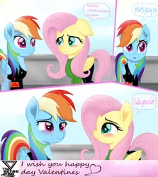 Size: 4100x4599 | Tagged: safe, artist:theretroart88, derpibooru import, fluttershy, rainbow dash, pegasus, pony, my little pony: the movie, blushing, clothes, comic, female, flutterdash, holiday, lesbian, love, mare, movie accurate, shipping, smiling, valentine's day