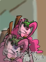 Size: 1475x1987 | Tagged: artist:halfaman, caption, derpibooru import, gummy, image macro, jazz, jazz for your soul, meme, pinkie pie, safe, simple background, text, yakity-sax, yovidaphone