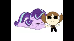 Size: 1334x750 | Tagged: safe, artist:hendro107, artist:undeadponysoldier, derpibooru import, edit, edited screencap, screencap, starlight glimmer, oc, oc:nick, human, pony, unicorn, angry, defending, the powerpuff girls, we love starlight