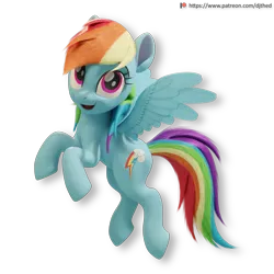 Size: 2176x2176 | Tagged: safe, alternate version, artist:therealdjthed, derpibooru import, rainbow dash, pegasus, pony, 3d, 3d model, blender, cute, cycles, cycles render, female, flying, mare, model:djthed, patreon, patreon logo, simple background, solo, transparent background, wings