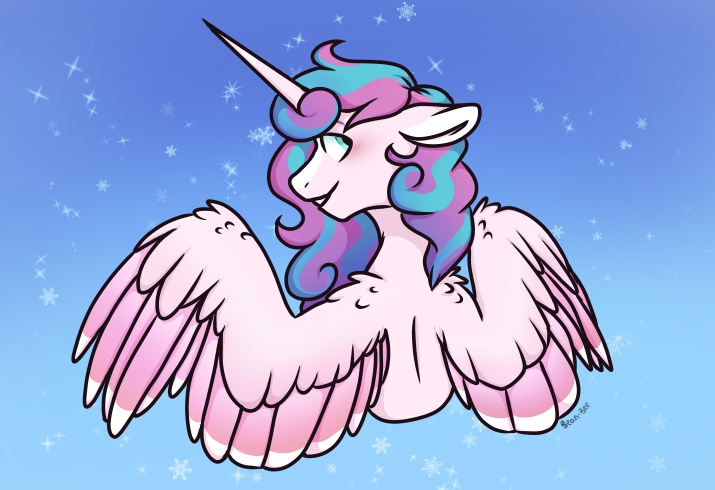 Size: 715x490 | Tagged: safe, artist:bean-bee, derpibooru import, princess flurry heart, alicorn, pony, blushing, bust, colored ears, colored wings, cute, flurrybetes, gradient background, looking back, multicolored wings, older, older flurry heart, profile, shoulder fluff, solo, spread wings, wing fluff, wings