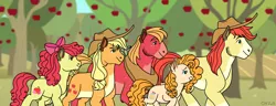 Size: 3400x1300 | Tagged: safe, artist:hateful-minds, derpibooru import, apple bloom, applejack, big macintosh, bright mac, pear butter, earth pony, pony, alternate design, apple, apple tree, family, female, food, male, mare, size difference, stallion, tree