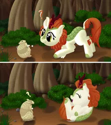 Size: 1920x2160 | Tagged: animal, armadillo, artist:stellardust, autumn blaze, awwtumn blaze, behaving like an armadillo, cloven hooves, colored hooves, comic, cute, daaaaaaaaaaaw, derpibooru import, eyes closed, female, forest, happy, head tilt, hnnng, kirin, kirinbetes, on back, open mouth, quadrupedal, question mark, rolling, safe, scales, silly, smiling, solo, sounds of silence, sweet dreams fuel, weapons-grade cute