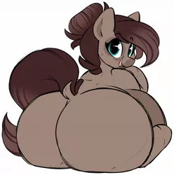 Size: 1835x1848 | Tagged: suggestive, artist:mulberrytarthorse, derpibooru import, oc, oc:fudge muffin, unofficial characters only, earth pony, pony, bbw, butt, chubby, dock, fat, female, large butt, looking at you, looking back, looking back at you, mare, plot, rear view, solo, solo female, the ass was fat