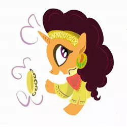Size: 1076x1078 | Tagged: safe, artist:chinesexiangping, derpibooru import, saffron masala, pony, unicorn, bust, cute, musical instrument, open mouth, profile, saffronbetes, simple background, solo, tambourine, white background