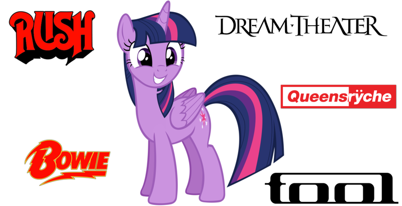 Size: 1422x729 | Tagged: safe, artist:andoanimalia, derpibooru import, twilight sparkle, twilight sparkle (alicorn), alicorn, pony, uncommon bond, bands, cute, david bowie, dream theater, female, heavy metal, looking at you, progressive metal, progressive rock, queensrÿche, rush (band), simple background, smiling, solo, tool (band), twiabetes, vector, white background