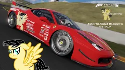 Size: 1280x720 | Tagged: safe, artist:forzaveteranenigma, derpibooru import, oc, oc:assetto-forza massimo, unofficial characters only, pegasus, pony, fanfic:equestria motorsports, california, car, do not steal, driving, ferrari, ferrari 458 italia, forza motorsport 7, infineon raceway, livery, photo, racing, sonoma raceway, supercar, united states