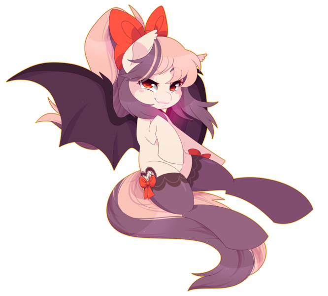 Size: 1024x922 | Tagged: safe, artist:raponee, derpibooru import, oc, oc:sweet velvet, bat pony, pony, adorasexy, bat pony oc, bat wings, bow, clothes, cute, looking at you, red eyes, sexy, simple background, socks, stockings, thigh highs, transparent background, wings