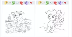 Size: 1242x648 | Tagged: safe, artist:tjpones, derpibooru import, rainbow dash, twilight sparkle, derpibooru, juxtaposition, meta