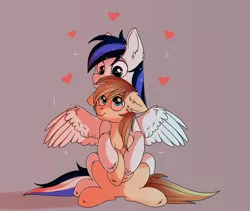 Size: 2412x2040 | Tagged: safe, artist:dinoalpaka, derpibooru import, oc, oc:waver, unofficial characters only, earth pony, pegasus, pony, cute, earth pony oc, hug, oc x oc, rcf community, shipping, wings