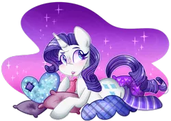 Size: 1029x729 | Tagged: safe, artist:rainbowkittyy, derpibooru import, rarity, pony, unicorn, blushing, candy, clothes, cute, female, food, lollipop, mare, pillow, prone, raribetes, socks, solo, striped socks