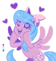 Size: 667x722 | Tagged: safe, artist:sorcerushorserus, derpibooru import, flitter, pegasus, pony, cute, female, flitterbetes, heart, heart eyes, limited palette, mare, open mouth, simple background, solo, spread wings, white background, wingding eyes, wings