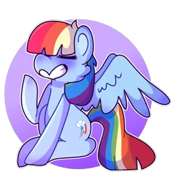 Size: 2000x2000 | Tagged: safe, artist:peachy-bon, derpibooru import, rainbow dash, pegasus, pony, the lost treasure of griffonstone, cheek fluff, circle background, cute, dashabetes, eyes closed, heart mouth, manebow sparkle, sitting, smiling, solo