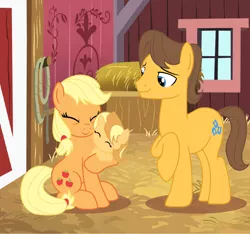 Size: 1968x1840 | Tagged: safe, artist:dark-ligth, derpibooru import, applejack, caramel, oc, pony, baby, baby pony, base used, carajack, female, male, offspring, parent:applejack, parent:caramel, parents:carajack, shipping, straight