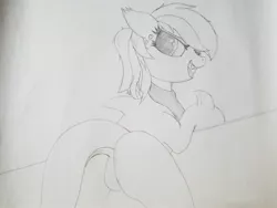 Size: 2016x1512 | Tagged: suggestive, artist:straighttothepointstudio, derpibooru import, oc, oc:apii, unofficial characters only, original species, pony, shark, shark pony, looking back, solo, traditional art