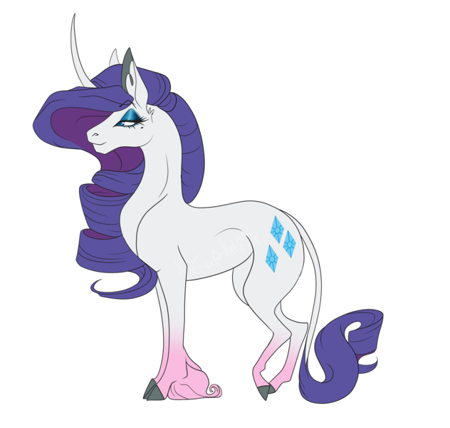 Size: 3900x3700 | Tagged: safe, artist:xxgrapehatzxx, derpibooru import, rarity, classical unicorn, pony, unicorn, alternate hairstyle, beauty mark, cloven hooves, curved horn, cutie mark, eyebrows visible through hair, eyeshadow, female, horn, leonine tail, lidded eyes, makeup, mare, mascara, profile, redesign, simple background, solo, transparent background, unshorn fetlocks