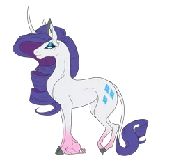 Size: 3900x3700 | Tagged: safe, artist:xxgrapehatzxx, derpibooru import, rarity, classical unicorn, pony, unicorn, alternate hairstyle, beauty mark, cloven hooves, curved horn, cutie mark, eyebrows visible through hair, eyeshadow, female, horn, leonine tail, lidded eyes, makeup, mare, mascara, profile, redesign, simple background, solo, transparent background, unshorn fetlocks