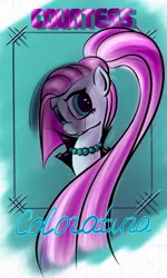 Size: 800x1335 | Tagged: safe, artist:nyashka-vaiper, derpibooru import, coloratura, pony, abstract background, bust, clothes, countess coloratura, female, jacket, jewelry, long hair, looking at you, mare, necklace, ponytail, solo, veil