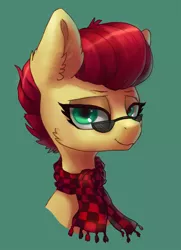 Size: 1200x1654 | Tagged: safe, artist:orchidpony, derpibooru import, oc, oc:aces high, earth pony, pony, bust, clothes, scarf, solo