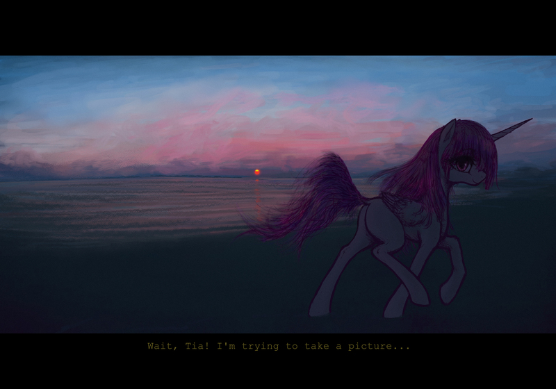 Size: 4000x2800 | Tagged: safe, artist:plotcore, derpibooru import, princess celestia, alicorn, pony, dialogue, female, mare, offscreen character, scenery, solo, sunset, water, younger