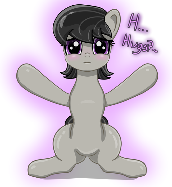 Size: 2620x2840 | Tagged: safe, artist:crimsonsky, derpibooru import, octavia melody, earth pony, pony, /mlp/, alternate hairstyle, aura, blushing, bronybait, cute, dialogue, drawthread, female, hooves up, hug request, hugs needed, lidded eyes, looking at you, mare, open arms, shy, simple background, sitting, smiling, starry eyes, stuttering, tavibetes, text, white background, wingding eyes